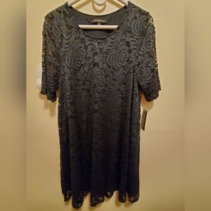 Little Black Dress NOT!!Sharagano Dark Indigo Blue Lace slightly A lined Dress